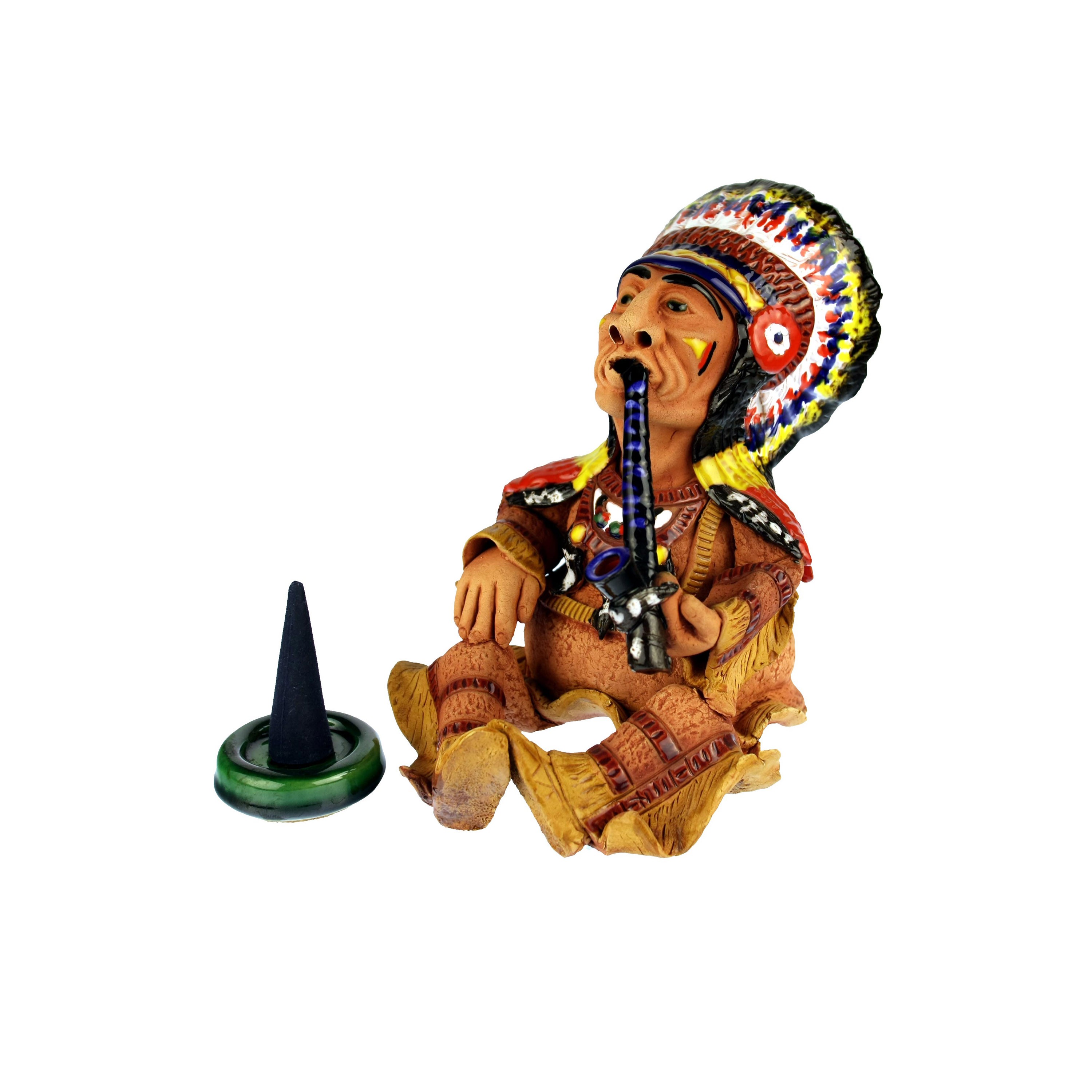 Hand made ceramic incense burner, figure Indian