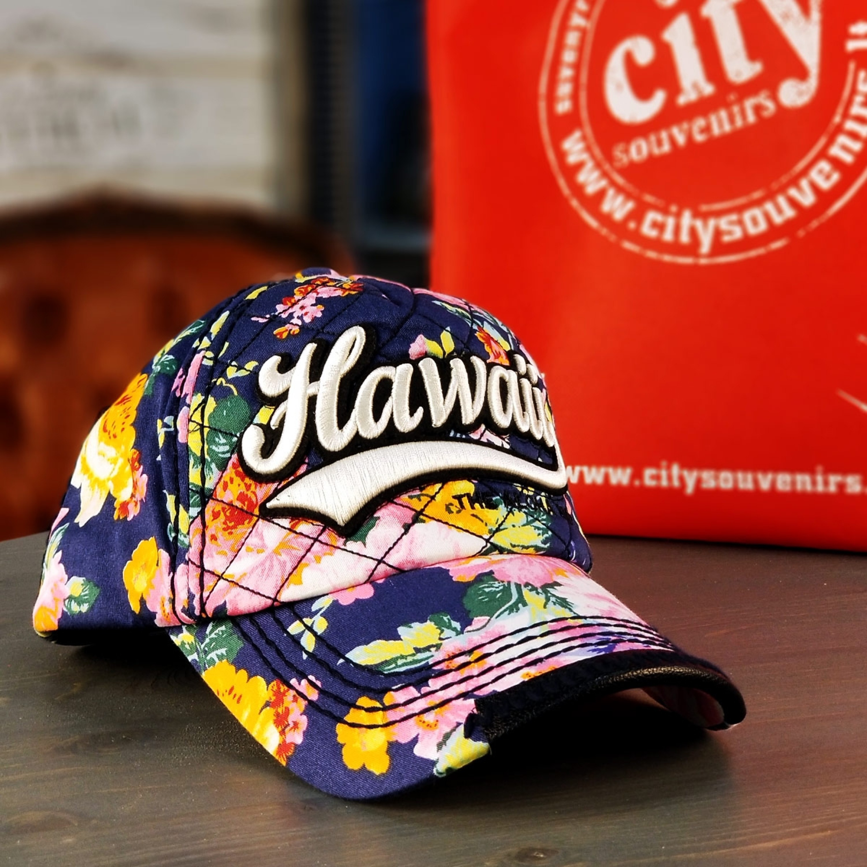 Blue floral flower cap Hawaii price Citysouvenirs.lt