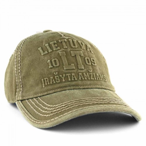 Khaki vintage style Lithuania LT 1009 Cap with Embossed Design