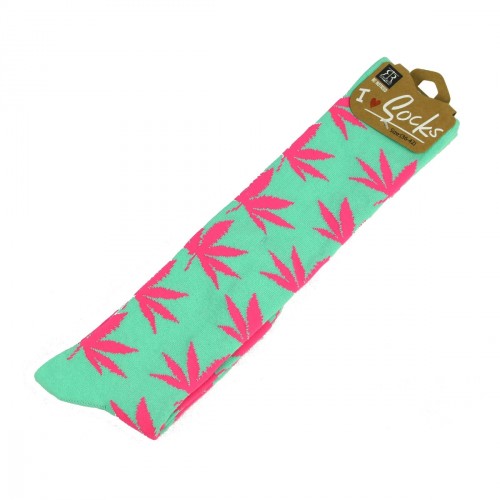 Long mint color women socks with weed leaf size:(36-42)
