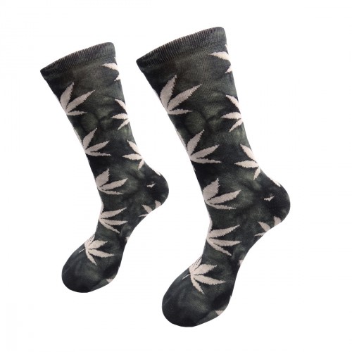 Greenish men cotton socks with weed leaf, size: (40-45)