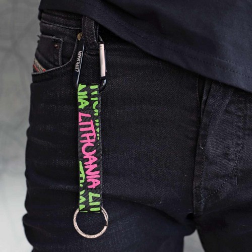 Keychain with Carabiner “LITHUANIA” – Black with Neon Accents