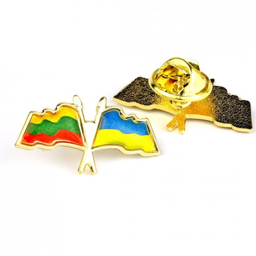 Metal pin Lithuania Ukraine flags