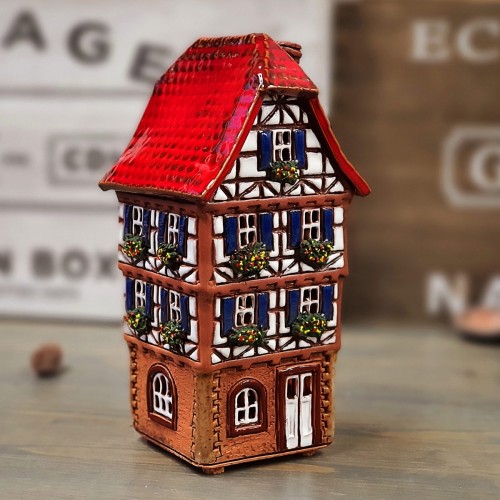 Hand made ceramic house candle holder