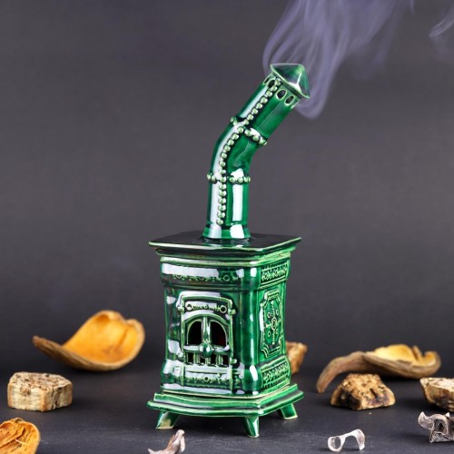 Green color handmade stove incense burner "Stufa"
