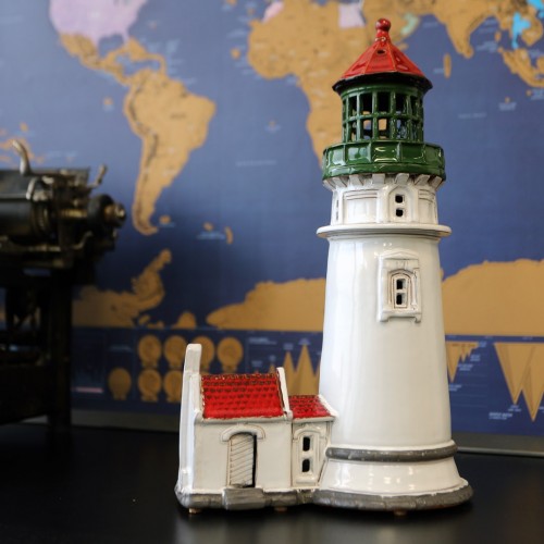 Hand made ceramic lighthouse candle holder Umpqua River OR. USA