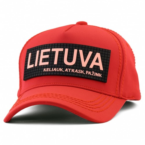 Modern Red Travel Cap "LIETUVA – Travel, Explore, Discover"