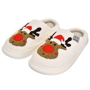 Men's Christmas Slippers with Reindeer – White, Soft Sole