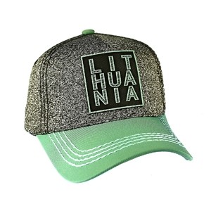 Gray speckled cap Lithuania with green visor