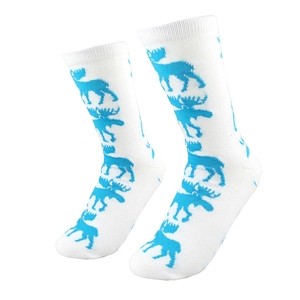 White cotton socks for women with blue elks size:(36-42)