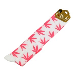 White long women socks with weed leaf size:(36-42)