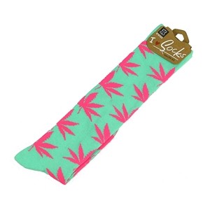Long mint color women socks with weed leaf size:(36-42)