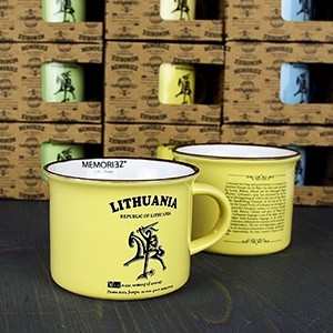 Lithuania story small mug with Vytis, yellow color