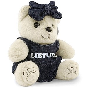 White Lithuania Teddy Bear with Denim Dress – Keyring & Backpack Charm | Memoriez