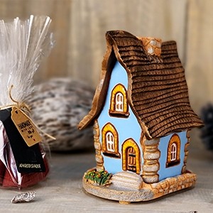 Handmade ceramic house incense burner with 10 incense cones
