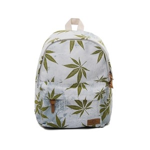 Light blue leisure backpack with green weed leaf