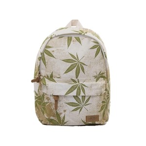 Light brown leisure backpack with green weed leaf