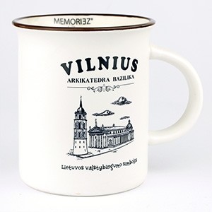 Mug with history Vilnius Cathedral Basilica, white matte, 280ml