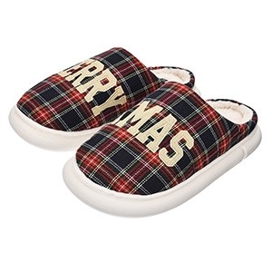 Men's Warm Christmas Slippers "Merry Xmas" – Dark Plaid