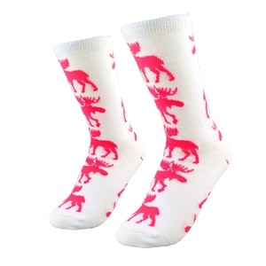 White cotton socks for women with pink elks size:(36-42)