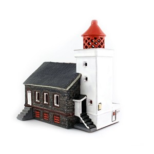 Hand made ceramic lighthouse candle holder Obrestad Fyr Norway