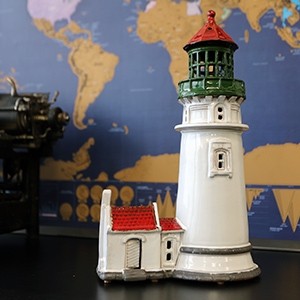 Hand made ceramic lighthouse candle holder Umpqua River OR. USA