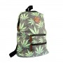 Gray backpack with green weed leaf