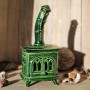 Handmade ceramic stove incense holder Bottle green