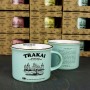 Mint color small ceramic cup with story of Trakai Castle