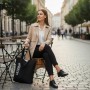 Woman carrying Lithuania tote bag in city