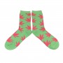 Mint color women cotton socks with weed leaf