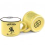 Yellow Lithuania mug with Vytis and historical text design multiple views