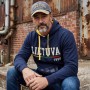 Robin Ruth Blue Cap and hoody on model