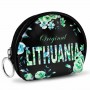 Black LITHUANIA coin purse with green floral pattern