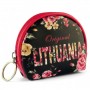 Black floral LITHUANIA coin purse with zipper