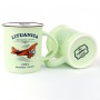 Greenish frosted mug Lituanica flight via Atlanta