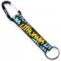 Black LITHUANIA keychain with yellow text and carabiner