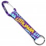 Purple LITHUANIA keychain with yellow text and carabiner