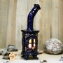Handmade ceramic stove cobalt blue color candle holder