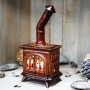 Handmade ceramic stove candle holder Rusty Brown color