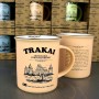 Salmon color cup with story of Trakai Castle