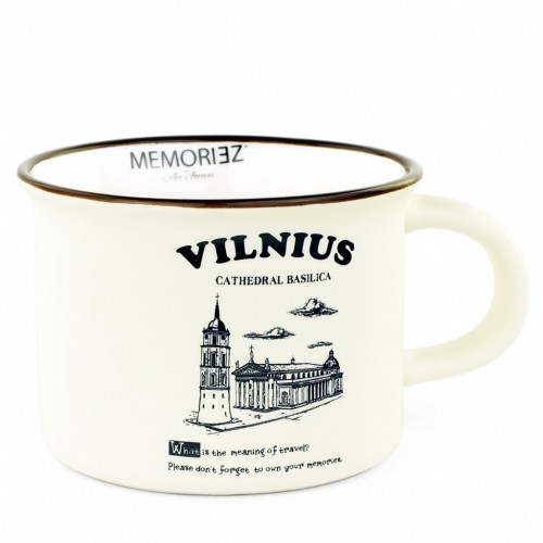 Mažas baltos spalvos suvenyrinis puodelis Vilnius Arkikatedra istorija 150ml