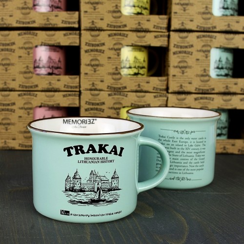 Mažas puodelis Trakų salos pilis - mėtų spalvos, 150 ml, su istorija