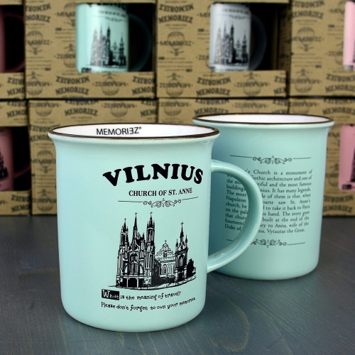 Vilnius, mėtų spalvos suvenyrinis puodelis su istorija 280ml