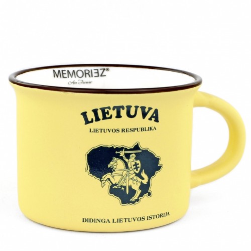 Mažas puodelis Lietuva Vytis- geltonos spalvos, 150 ml, su istorija