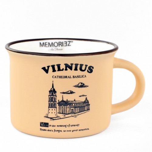 Mažas puodelis Vilnius Arkikatedra - rusvos spalvos, 150 ml, su istorija
