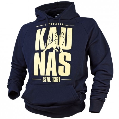 Organinės Medvilnės Mėlynas Džemperis „KAUNAS“ su Gobtuvu
