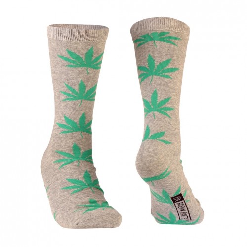 Pilkos vyriškos kojinės su žaliais kanapių lapais, dydis: (41-46)