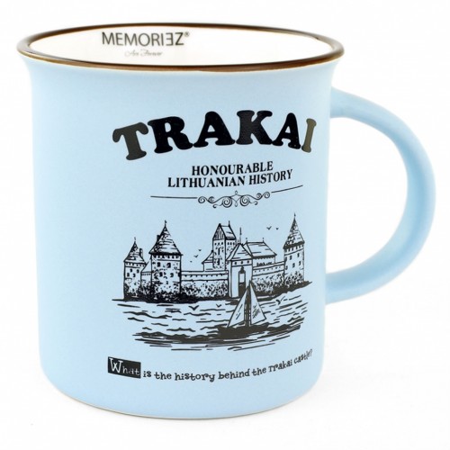 Mėlynos spalvos suvenyrinis puodelis Trakai 280ml