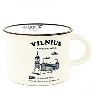 Mažas baltos spalvos suvenyrinis puodelis Vilnius Arkikatedra istorija 150ml